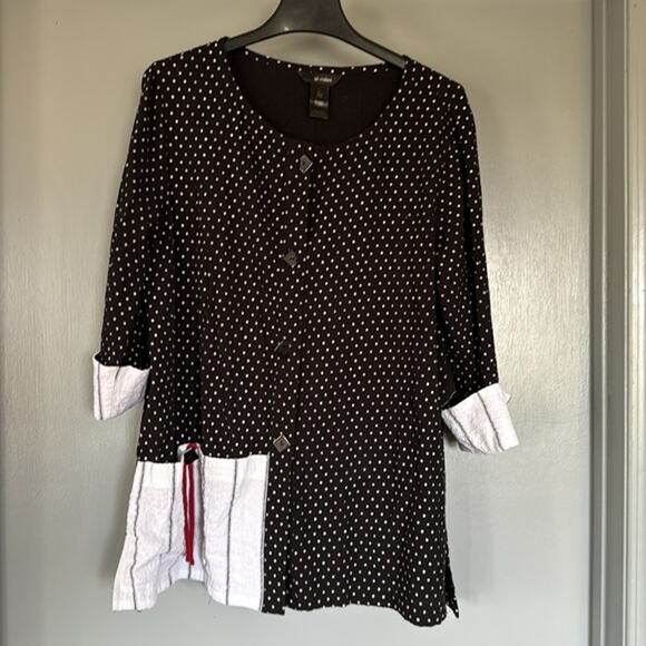 Ali Miles L Polka Dot Women's Square Button Tunic Top 3/4 Sleeves Pocket Office - Picture 1 of 5